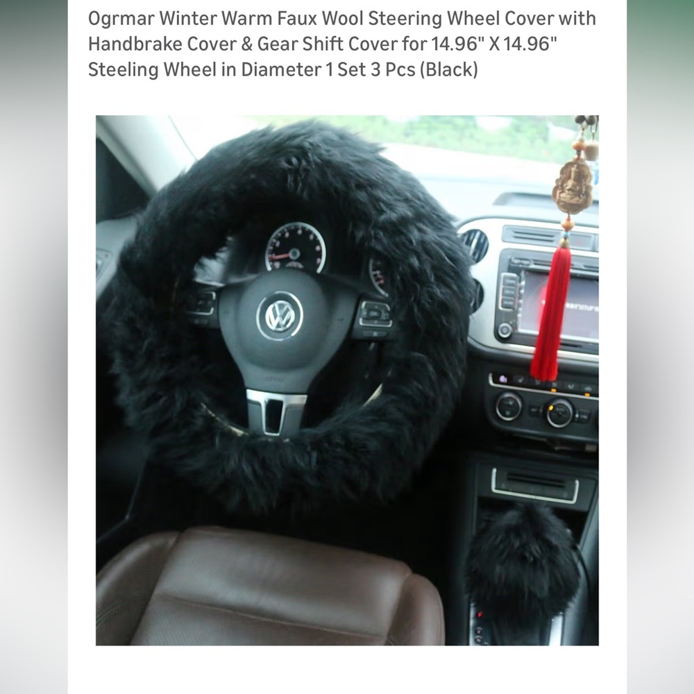 Black Fluffy Steering Wheel Cover Set